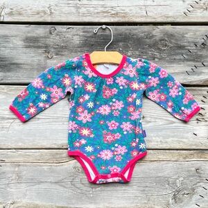 Pumpkin Patch Floral Cotton Long Sleeve Onesie Pink Trim Infant Girls’ 6-12M